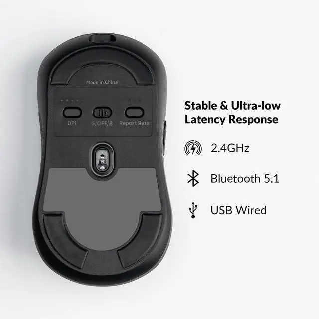 Alt view image 3 of 7 - M3 Mini Wireless Optical Mouse, Bluetooth 5.1/2.4 GHz/Wired Gaming Mouse, Programmable PixArt 3395 Sensor with up to 26,000 DPI/ 650 IPS, Lightweight Ergonomic for Windows Mac Linux - Black