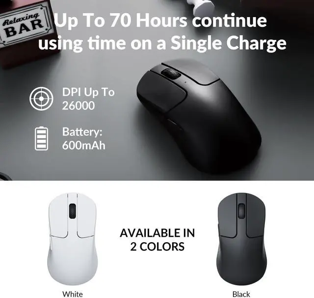 Alt view image 7 of 7 - M3 Mini Wireless Optical Mouse, Bluetooth 5.1/2.4 GHz/Wired Gaming Mouse, Programmable PixArt 3395 Sensor with up to 26,000 DPI/ 650 IPS, Lightweight Ergonomic for Windows Mac Linux - Black