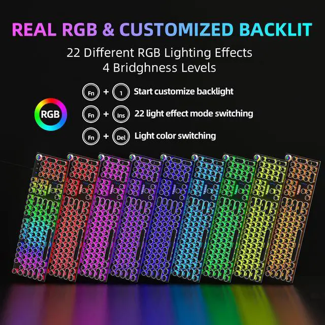 Alt view image 3 of 7 - Typewriter Mechanical Gaming Keyboard and Mouse Combo, Rainbow RGB Backlit Wired Keyboards with Blue Switches Round Keycaps Media Control Knob for PC Computer