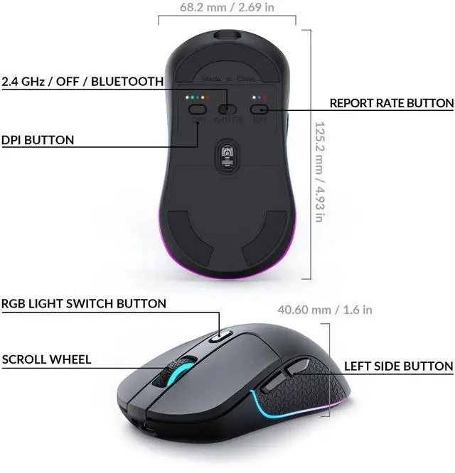 Alt view image 6 of 7 - M3 Wireless Mouse, PAW3395 Sensor with Programmable Macro Button 26,000 DPI Supports 2.4 GHz/Bluetooth 5.1, 79g Ultra-Light Ergonomic Design Up to 70 Hours Using for PC Mac Laptop - Black