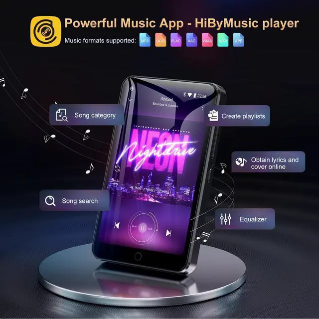 Alt view image 3 of 7 - 80GB MP3 Player with Bluetooth and WiFi, Mp3 & Mp4 Music Player with Spotify, Amazon Music, Deezer, Audible, Browser, 4.0" IPS Touch Screen Android Player with Speaker, FM Radio, Up to 512GBBlack