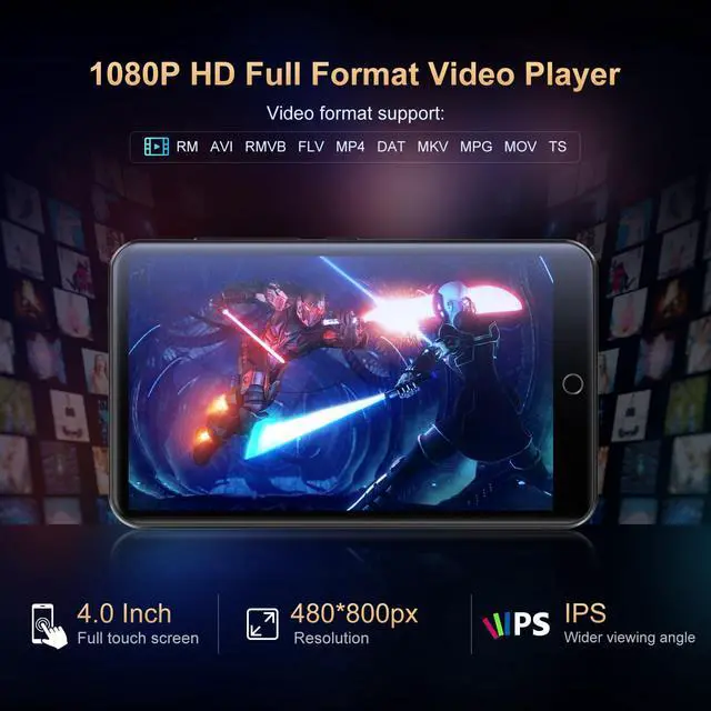 Alt view image 4 of 7 - 80GB MP3 Player with Bluetooth and WiFi, Mp3 & Mp4 Music Player with Spotify, Amazon Music, Deezer, Audible, Browser, 4.0" IPS Touch Screen Android Player with Speaker, FM Radio, Up to 512GBBlack