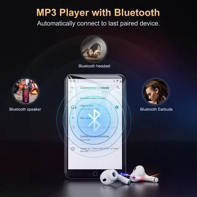 Alt view image 5 of 7 - 80GB MP3 Player with Bluetooth and WiFi, Mp3 & Mp4 Music Player with Spotify, Amazon Music, Deezer, Audible, Browser, 4.0" IPS Touch Screen Android Player with Speaker, FM Radio, Up to 512GBBlack