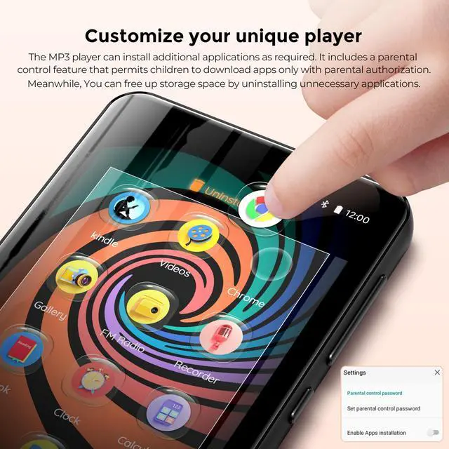 Alt view image 4 of 7 - 160GB MP3 Player with Bluetooth and WiFi, Music Player with Spotify,Pandora,Amazon Music,4" Touch Screen Android MP4 MP3 Player for Kids with Libby,Audible,Spotify Kids(Black)