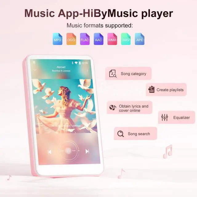 Alt view image 3 of 7 - 80GB MP3 Player with Bluetooth and WiFi, Mp3 & Mp4 Music Player with Spotify, Amazon Music, Deezer, Audible, Browser, 4.0" IPS Touch Screen Android Player with Speaker, FM Radio, Up to 512GBPink