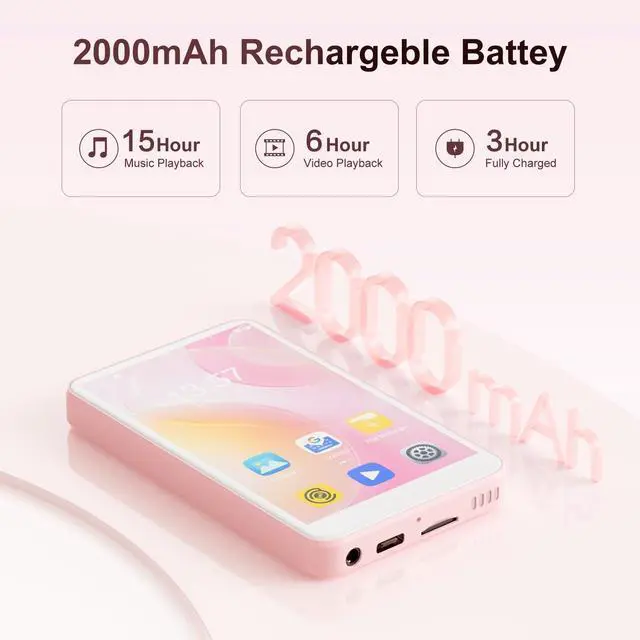 Alt view image 5 of 7 - 80GB MP3 Player with Bluetooth and WiFi, Mp3 & Mp4 Music Player with Spotify, Amazon Music, Deezer, Audible, Browser, 4.0" IPS Touch Screen Android Player with Speaker, FM Radio, Up to 512GBPink