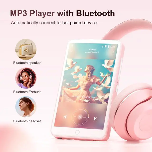 Alt view image 6 of 7 - 80GB MP3 Player with Bluetooth and WiFi, Mp3 & Mp4 Music Player with Spotify, Amazon Music, Deezer, Audible, Browser, 4.0" IPS Touch Screen Android Player with Speaker, FM Radio, Up to 512GBPink