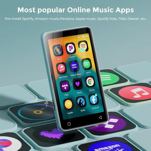 Alt view image 2 of 7 - 80GB MP3 Player with Bluetooth and WiFi, MP3 Player for Kids with Spotify, Spotify Kids, Pandora, Audible, 4.0" Touch Screen Music Player with Parental Controls, Up to 1TB (White+ Sky-Blue)