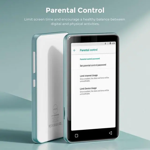 Alt view image 3 of 7 - 80GB MP3 Player with Bluetooth and WiFi, MP3 Player for Kids with Spotify, Spotify Kids, Pandora, Audible, 4.0" Touch Screen Music Player with Parental Controls, Up to 1TB (White+ Sky-Blue)