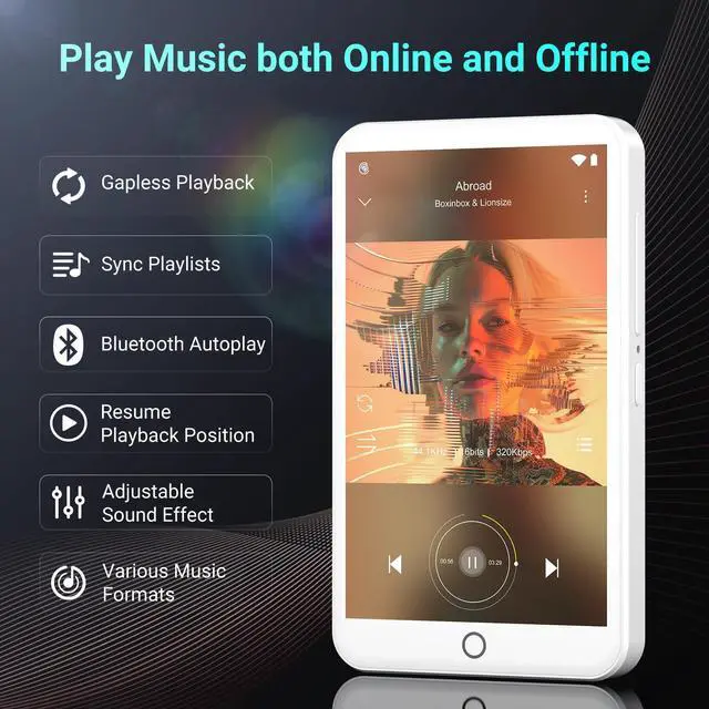 Alt view image 2 of 7 - 96GB MP3 Player with Bluetooth and WiFi, Android 13 MP3 MP4 Players with 4" Touchscreen and Speaker, 3GB RAM & 32GB ROM, Spotify Music Player with Audible, FM Radio, Amazon Music, Play Store