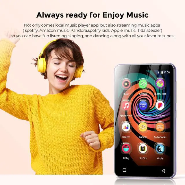 Alt view image 2 of 7 - 160GB MP3 Player with Bluetooth and WiFi,  Music Player with Spotify,Pandora,Amazon Music,4" Touch Screen Android MP4 MP3 Player for Kids with Libby,Audible,Spotify Kids (Purple)
