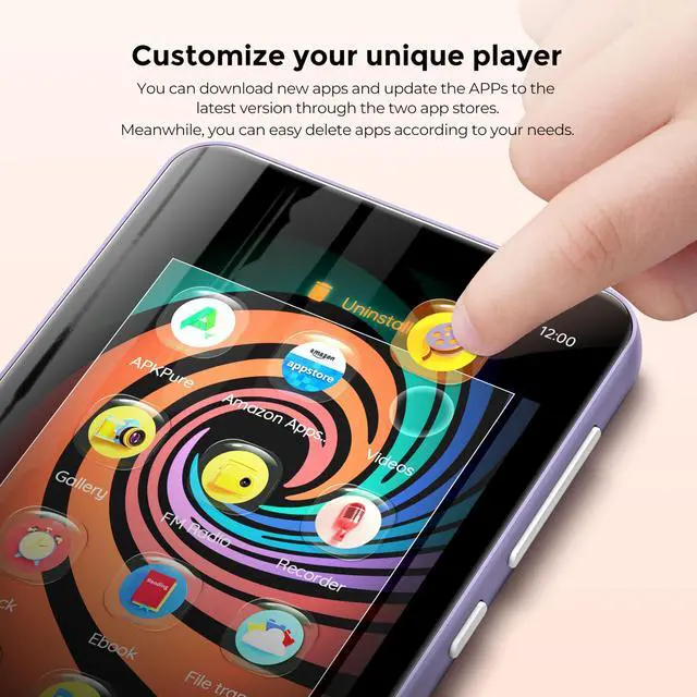 Alt view image 6 of 7 - 160GB MP3 Player with Bluetooth and WiFi,  Music Player with Spotify,Pandora,Amazon Music,4" Touch Screen Android MP4 MP3 Player for Kids with Libby,Audible,Spotify Kids (Purple)