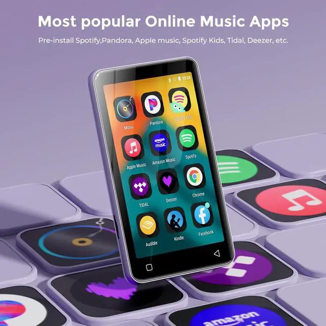 Alt view image 2 of 7 - 80GB MP3 Player with Bluetooth and WiFi, MP3 Player for Kids with Spotify, Spotify Kids, Pandora, Audible, 4.0" Touch Screen Music Player with Parental Controls, Up to 1TB (White+ Purple)