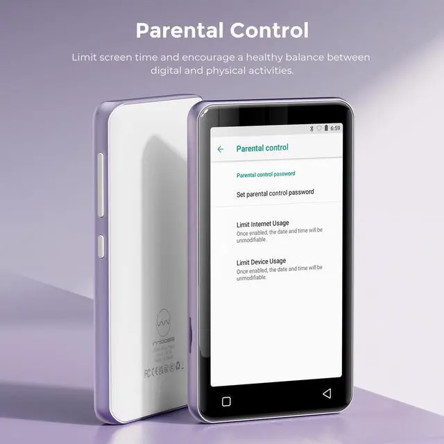 Alt view image 4 of 7 - 80GB MP3 Player with Bluetooth and WiFi, MP3 Player for Kids with Spotify, Spotify Kids, Pandora, Audible, 4.0" Touch Screen Music Player with Parental Controls, Up to 1TB (White+ Purple)