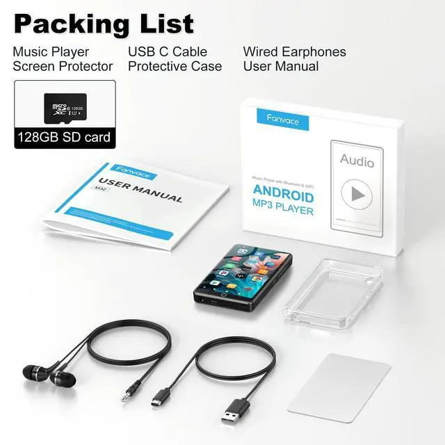 Alt view image 7 of 7 - 144GB MP3 Player with Bluetooth and WiFi, Android 13 OS MP3 & MP4 Players with 4" Touchscreen and Speaker, Spotify Music Players with Pandora, Audible, Amazon Music, Play Store