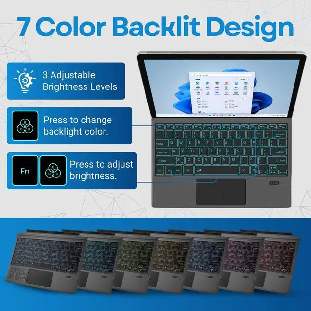 Alt view image 6 of 7 - Wireless Keyboard Type Cover Trackpad Mouse Replacement for Microsoft Surface Pro 7 Pro 6 Pro 5 Pro 4 Pro 3 Bluetooth 7-Color LED Backlit Ultra-Slim Rechargeable Battery Multi-Touch