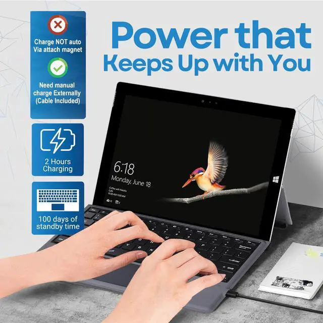 Alt view image 3 of 7 - Wireless Keyboard Type Cover Trackpad Mouse Replacement for Microsoft Surface Pro 7 Pro 6 Pro 5 Pro 4 Pro 3 Bluetooth 7-Color LED Backlit Ultra-Slim Rechargeable Battery Multi-Touch