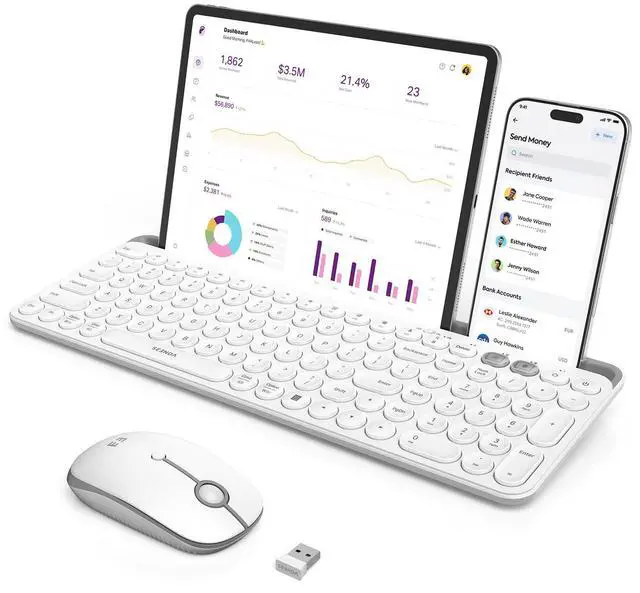 Main image of Bluetooth Keyboard and Mouse for iPad, CTU-301 Multi-Device Bluetooth + 2.4G Wireless Keyboard Mouse with Tablet Holder for MacBook/Windows Computer, iOS/Andriod Tablet Phone, White