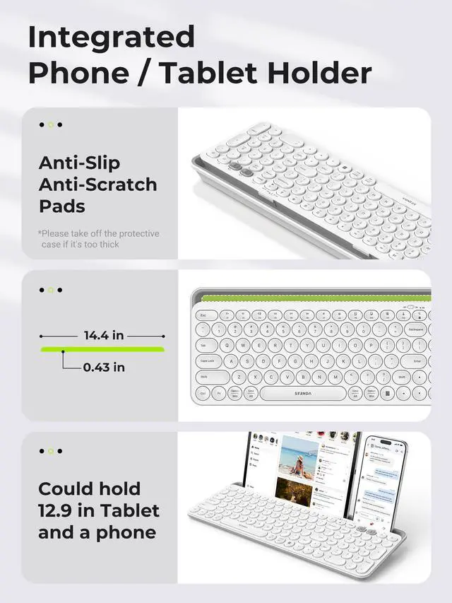 Alt view image 3 of 7 - Bluetooth Keyboard and Mouse for iPad, CTU-301 Multi-Device Bluetooth + 2.4G Wireless Keyboard Mouse with Tablet Holder for MacBook/Windows Computer, iOS/Andriod Tablet Phone, White