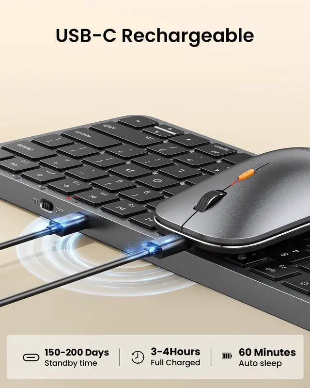 Alt view image 7 of 7 - Backlit Compact Bluetooth Keyboard and Mouse for Mac, KM90-A Multi-Device Wireless Keyboard Mouse for Mac, Quiet and Rechargeable, for MacBook Pro/Air, iPad - Space Gray