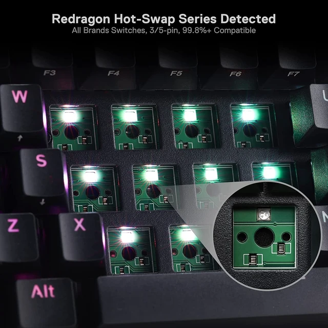 Alt view image 3 of 7 - Redragon K530 Pro Draconic 60% Wireless RGB Mechanical Keyboard, BT/2.4Ghz/Wired 3-Mode 61 Keys Compact Gaming Keyboard w/Hot-Swap Socket, Free-Mod Plate Mounted PCB & Linear Red Switch