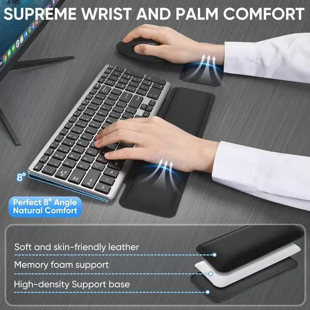 Alt view image 2 of 7 - Wireless Keyboard & Mouse Combo with Keyboard Magnetic Wrist Rest and Mouse Wrist Rest - Ergonomic Design for Typing Pain Relief, Desk Pads Support Hand and Arm, 2.4G Stable Connection,Adjustable DPI