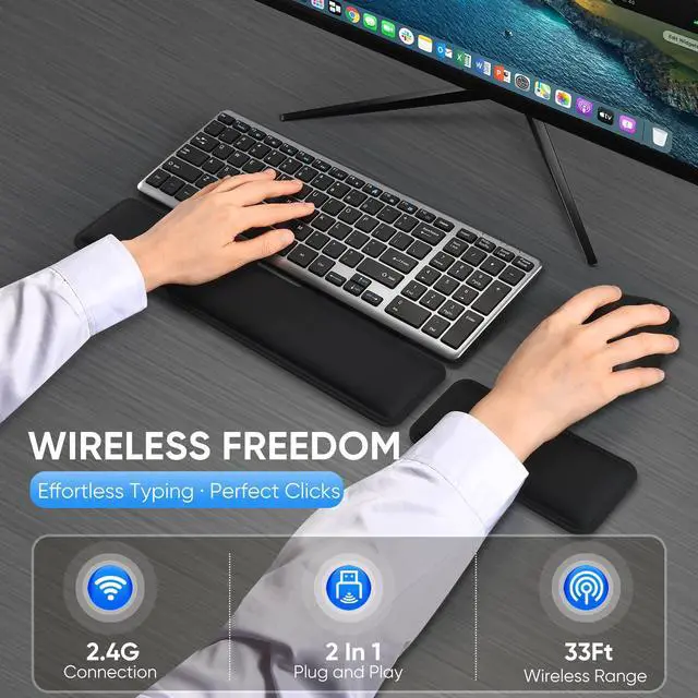 Alt view image 3 of 7 - Wireless Keyboard & Mouse Combo with Keyboard Magnetic Wrist Rest and Mouse Wrist Rest - Ergonomic Design for Typing Pain Relief, Desk Pads Support Hand and Arm, 2.4G Stable Connection,Adjustable DPI