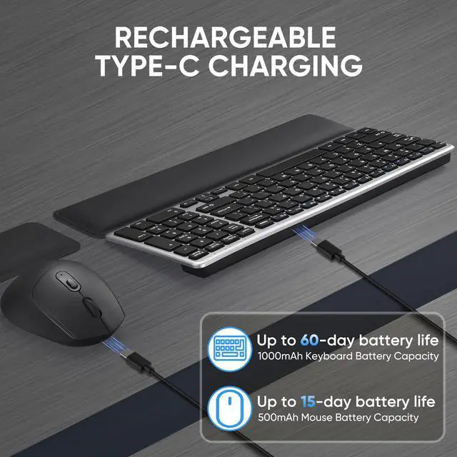 Alt view image 4 of 7 - Wireless Keyboard & Mouse Combo with Keyboard Magnetic Wrist Rest and Mouse Wrist Rest - Ergonomic Design for Typing Pain Relief, Desk Pads Support Hand and Arm, 2.4G Stable Connection,Adjustable DPI