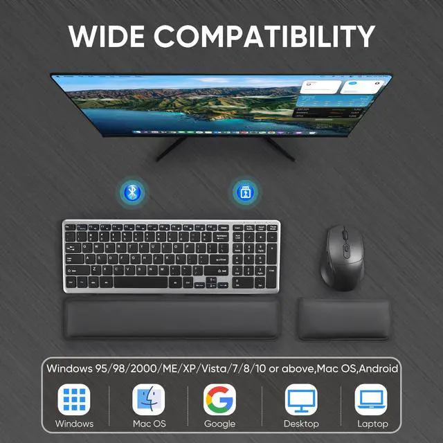 Alt view image 7 of 7 - Wireless Keyboard & Mouse Combo with Keyboard Magnetic Wrist Rest and Mouse Wrist Rest - Ergonomic Design for Typing Pain Relief, Desk Pads Support Hand and Arm, 2.4G Stable Connection,Adjustable DPI