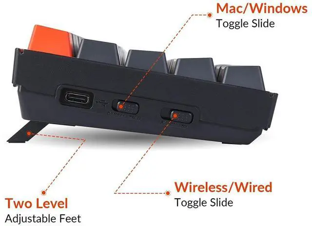 Alt view image 7 of 7 - K6 Bluetooth 5.1 Wireless Mechanical Keyboard with K Pro Brown Switch/LED Backlit/Rechargeable Battery, 68 Keys Compact Keyboard Compatible with Mac Windows