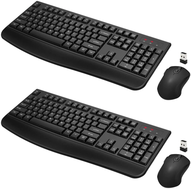 Main image of QUASIO Wireless Keyboard Mouse Combo, Windows & Mac Compatible (2 Pack) | 2.4G USB plug & play, full-size keyboard with number pad, ergonomic, wrist rest, 3 DPI adjustable, for desktop/laptop/PC