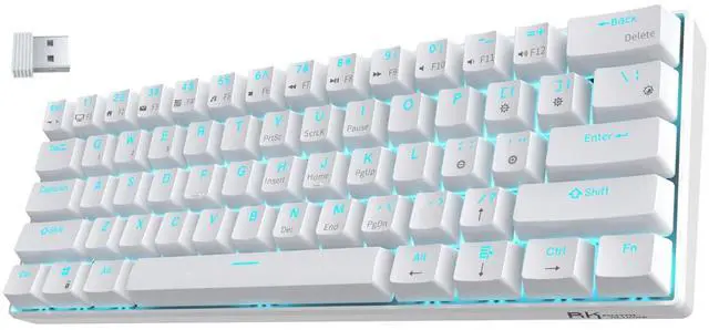 Main image of RK61 Wireless 60% Mechanical Gaming Keyboard, Ultra-Compact 60 Keys Bluetooth Mechanical Keyboard with Programmable Software (Blue Switch, White)