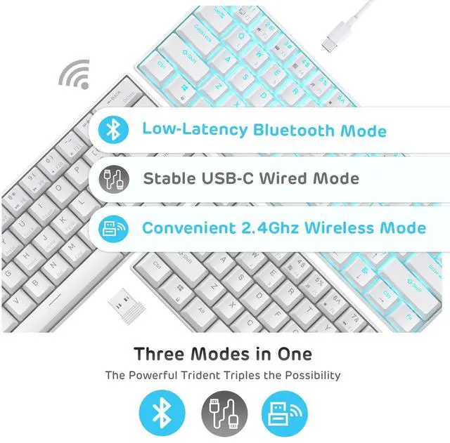 Alt view image 2 of 7 - RK61 Wireless 60% Mechanical Gaming Keyboard, Ultra-Compact 60 Keys Bluetooth Mechanical Keyboard with Programmable Software (Blue Switch, White)