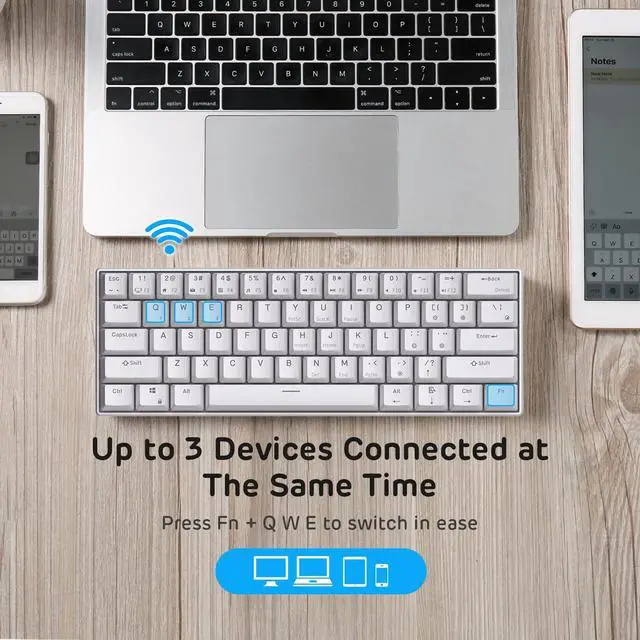 Alt view image 3 of 7 - RK61 Wireless 60% Mechanical Gaming Keyboard, Ultra-Compact 60 Keys Bluetooth Mechanical Keyboard with Programmable Software (Blue Switch, White)