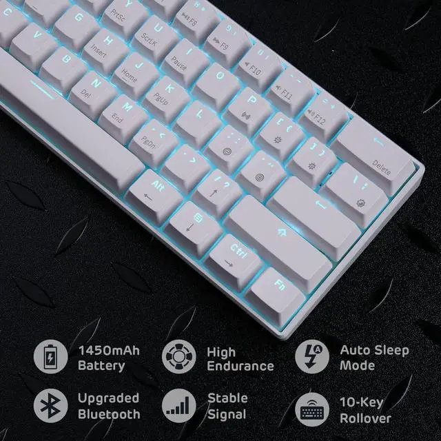 Alt view image 4 of 7 - RK61 Wireless 60% Mechanical Gaming Keyboard, Ultra-Compact 60 Keys Bluetooth Mechanical Keyboard with Programmable Software (Blue Switch, White)