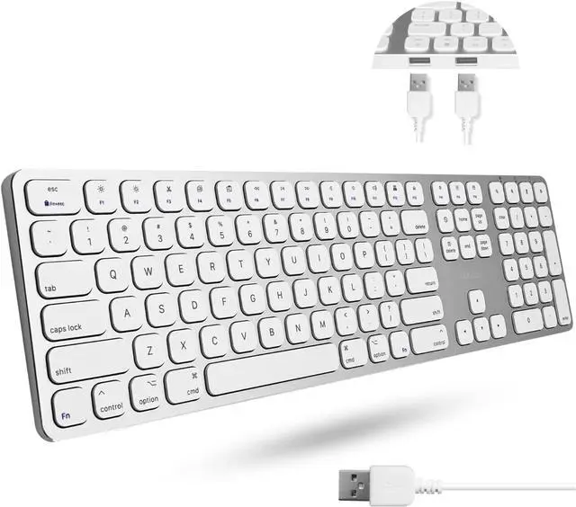 Main image of Premium Wired Mac Keyboard with 2 Port Hub - Full Size with Numeric Keypad - Extended USB Keyboard for Mac mini/Pro, iMac, MacBook Pro/Air (Silver Aluminum)