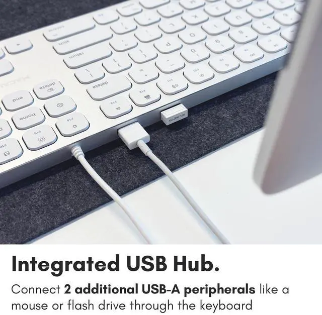 Alt view image 3 of 7 - Premium Wired Mac Keyboard with 2 Port Hub - Full Size with Numeric Keypad - Extended USB Keyboard for Mac mini/Pro, iMac, MacBook Pro/Air (Silver Aluminum)