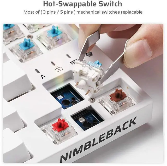 Alt view image 2 of 7 - NB681 Nimbleback Wired 65% Mechanical Keyboard, RGB Backlit Ultra-Compact 68 Keys Gaming Keyboard with Hot-Swappable Switch and Stand-Alone Arrow/Control Keys (Hot Swappable Red Switch, White)