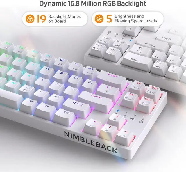 Alt view image 4 of 7 - NB681 Nimbleback Wired 65% Mechanical Keyboard, RGB Backlit Ultra-Compact 68 Keys Gaming Keyboard with Hot-Swappable Switch and Stand-Alone Arrow/Control Keys (Hot Swappable Red Switch, White)