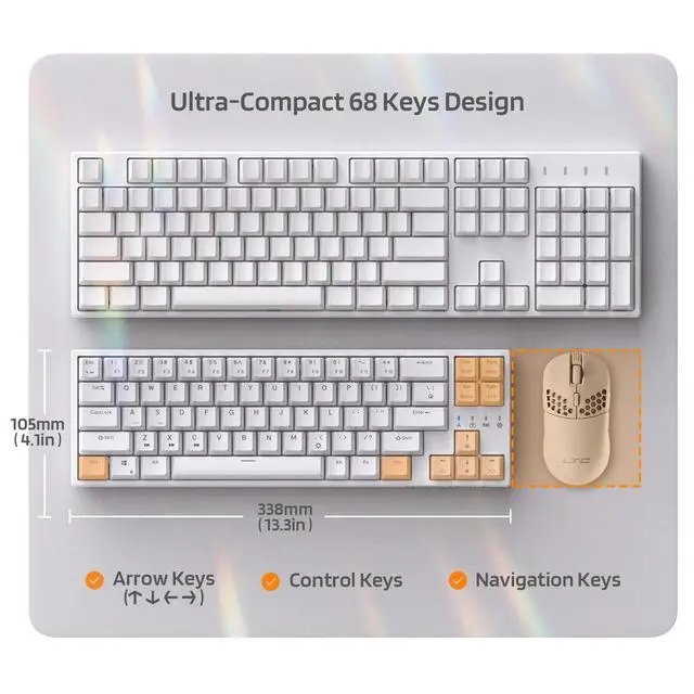Alt view image 7 of 7 - NB681 Nimbleback Wired 65% Mechanical Keyboard, RGB Backlit Ultra-Compact 68 Keys Gaming Keyboard with Hot-Swappable Switch and Stand-Alone Arrow/Control Keys (Hot Swappable Red Switch, White)