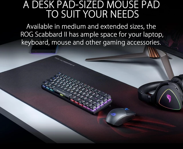 Alt view image 2 of 6 - ROG Scabbard II Gaming Mouse Pad 14.2 x 10.2 (Medium Size), Smooth Glide Surface, Water/Oil/Dust-Resistant, Anti-Fray Edges, Non-Slip Base - Black