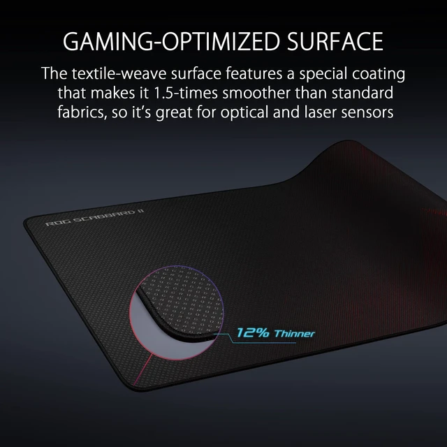 Alt view image 4 of 6 - ROG Scabbard II Gaming Mouse Pad 14.2 x 10.2 (Medium Size), Smooth Glide Surface, Water/Oil/Dust-Resistant, Anti-Fray Edges, Non-Slip Base - Black