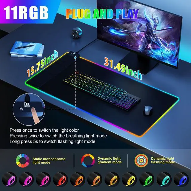 Alt view image 4 of 7 - Mouse Pad with Phone Holder, Wireless Charging Desk Mat, RGB Gaming Mousepad Home Office Large Desk Pad with Ultra-Smooth Surface, Non-Slip Base, Waterproof Keyboard Pad, Classic Black Desk Mat