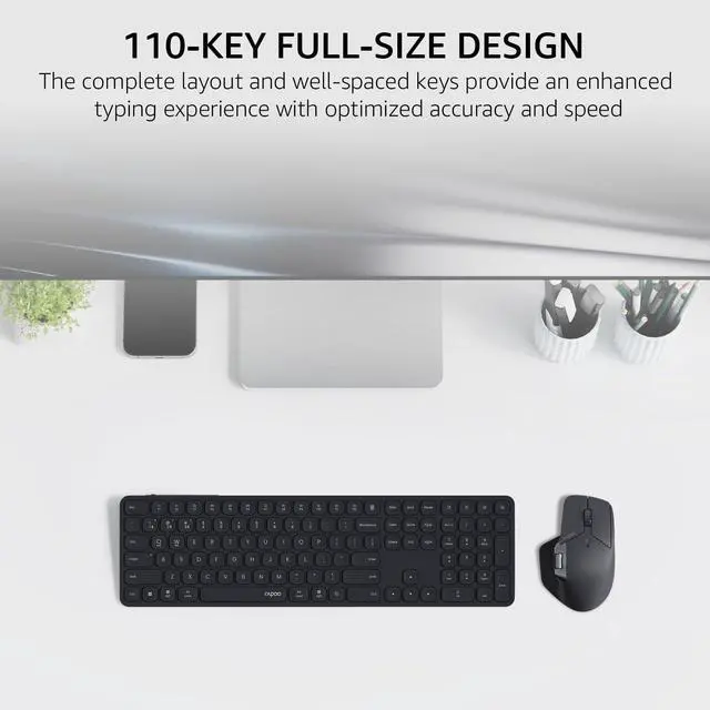 Alt view image 3 of 7 - 9560M Wireless Keyboard and Mouse Combo, Blade-Series E9550L 110-Key Ultra-Thin Keyboard and MT760SE Wireless Mouse, Support 4 Devices, Quiet, USB-C, Rechargeable, for Windows/Mac/Linux/Chrome