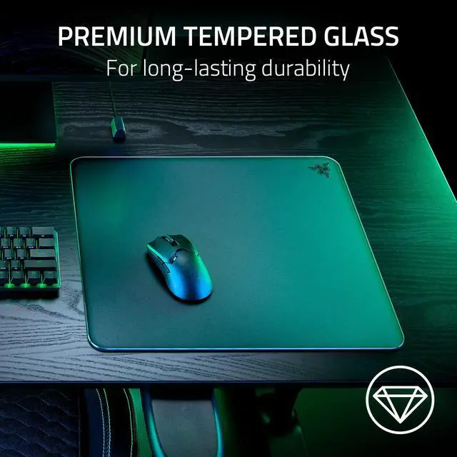 Alt view image 2 of 7 - Atlas Tempered Glass Gaming Mouse Mat: Ultra-Smooth Micro-Etched Surface - Dirt and Scratch-Resistant - Anti-Slip Base - Quiet Mouse Movements - Black