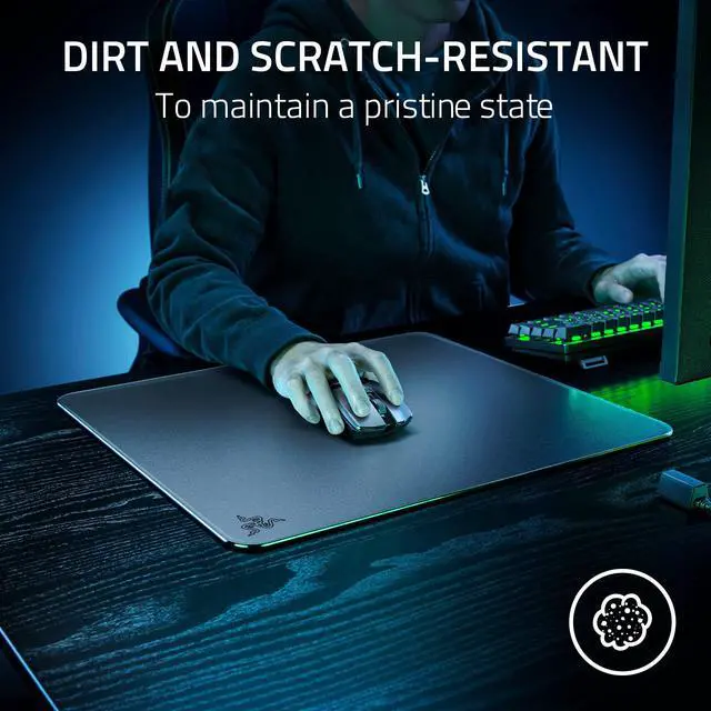 Alt view image 5 of 7 - Atlas Tempered Glass Gaming Mouse Mat: Ultra-Smooth Micro-Etched Surface - Dirt and Scratch-Resistant - Anti-Slip Base - Quiet Mouse Movements - Black