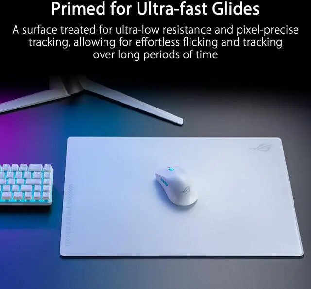 Alt view image 3 of 7 - ROG Moonstone Ace L Glass Gaming Mouse Pad 19.7 x 15.7, Ultra-Smooth Matte Tempered Glass for Quiet Ultrafast Glides, Impact/Scratch Resistant, Easy to Clean, Anti-Slip Silicone Base - White