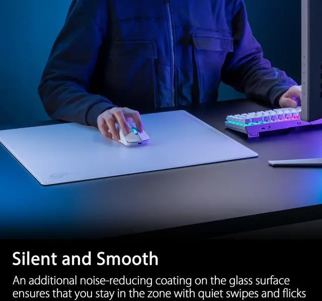 Alt view image 4 of 7 - ROG Moonstone Ace L Glass Gaming Mouse Pad 19.7 x 15.7, Ultra-Smooth Matte Tempered Glass for Quiet Ultrafast Glides, Impact/Scratch Resistant, Easy to Clean, Anti-Slip Silicone Base - White
