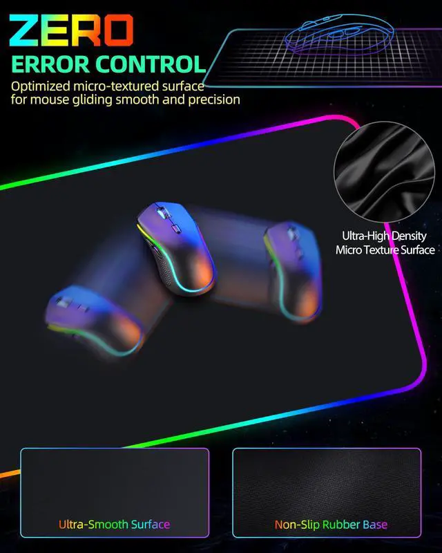 Alt view image 6 of 7 - Wireless Charging Mouse Pad, RGB Gaming Mousepad, 31.5"x15.7" Extra Large Desk Pad, 13 Light Modes, Ultra-Smooth Surface, Non-Slip Base, Waterproof Computer Keyboard Mat for MacBook, PC, Laptop, Black