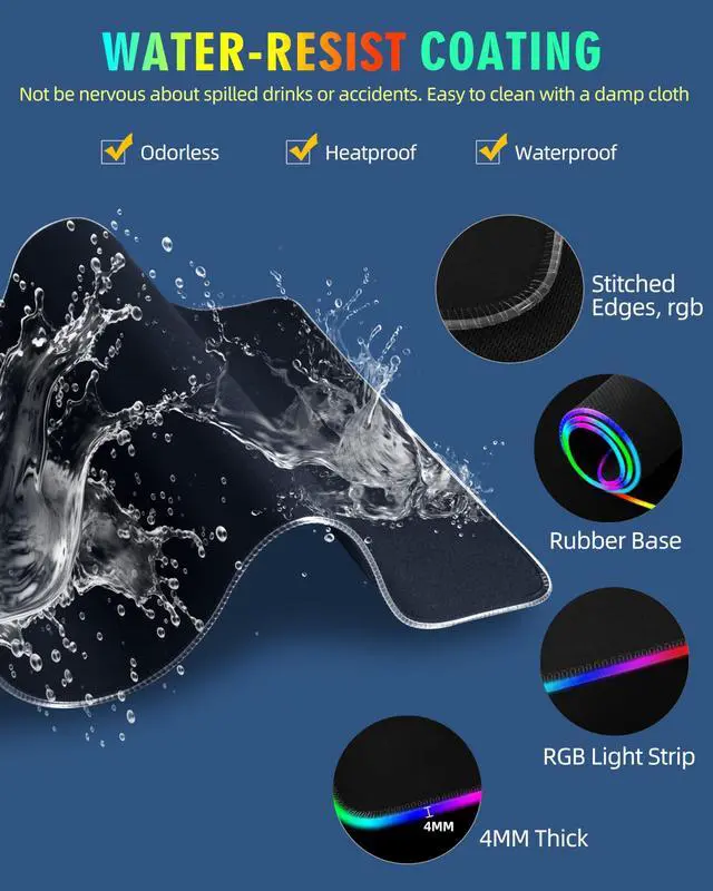 Alt view image 7 of 7 - Wireless Charging Mouse Pad, RGB Gaming Mousepad, 31.5"x15.7" Extra Large Desk Pad, 13 Light Modes, Ultra-Smooth Surface, Non-Slip Base, Waterproof Computer Keyboard Mat for MacBook, PC, Laptop, Black